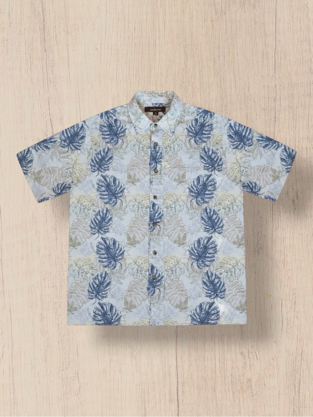 Croft & Barrow Button Down Shirt Blue Tan 100% Cotton Retro Tropical Coastal M
